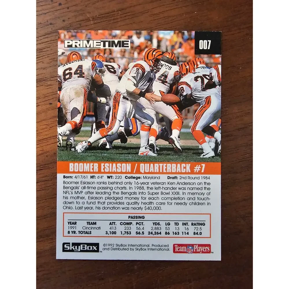 Boomer Esiason 1992 Skybox Primetime #7 - Cincinnati Bengals - NFL - Fresh Pull